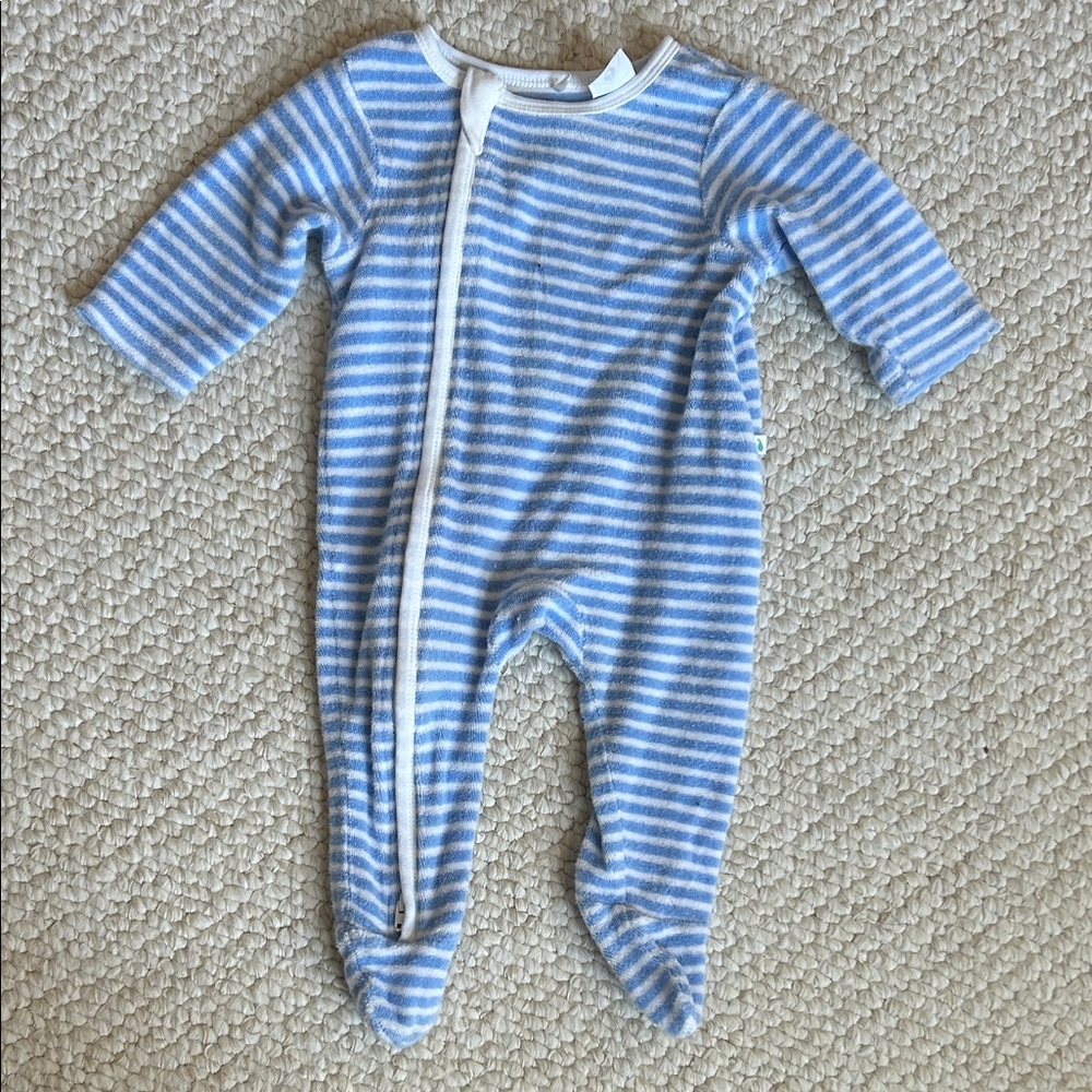 Blue and White Striped Footed One-Piece